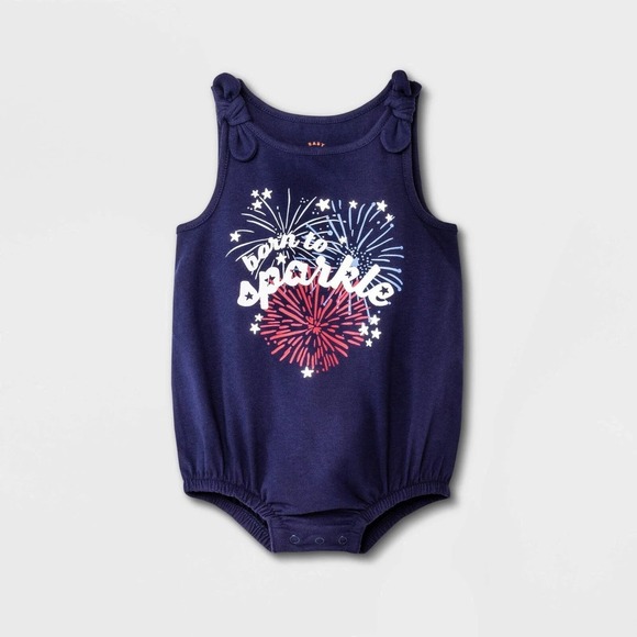 Cat & Jack Other - Cat & Jack Baby Navy Born to Sparkle Firework Romper Bodysuit 3M-6M 4th of July